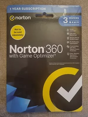 £6.99 • Buy Norton 360 With Game Optimiser 2022 - 3 Devices | 1 Year Licence