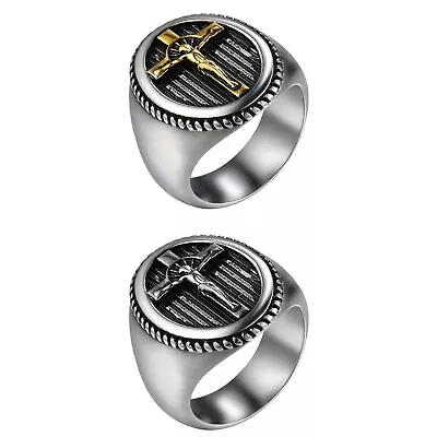 Men's Stainless Steel Jesus Christ Cross Ring Band Catholic Christian Religious • $10.99