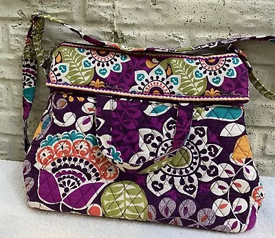 Vera Bradley Plum Crazy Bag Purple Handbag Floral Cotton Quilted Shoulder Purse • $15