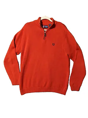 CHAPS Men Fall Sweater LARGE Turtleneck 1/4 Zip Ribbed Knit Solid Orange  • $14.21
