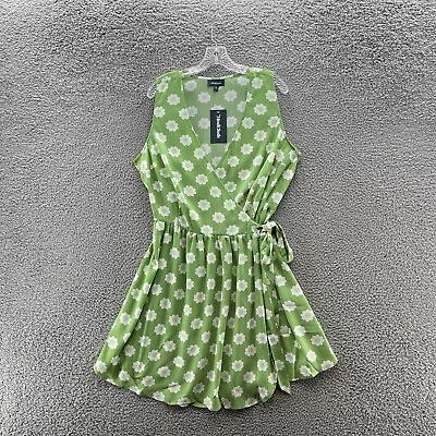 ModCloth Dress Women 1X Green White Floral 70s Pose Without Saying Wrap Mini • $32.90