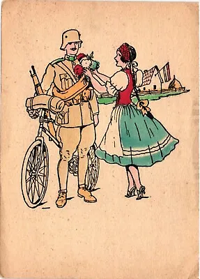 Military Soldier With His Girlfriend And A Bicycle Vintage Postcard • $9.99