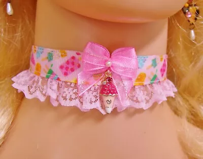 Any Size Choker Collar Pink Lace Ice Cream Plus DDLG Kitten Lolita Harajuku Food • $24.50