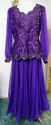 2pc MIKE BENET 14 Purple Formal Gown Ballroom Dance Dress Sequins Beaded VINTAGE • $49.95