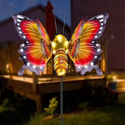 Solar Garden Lights Outdoor DecorMetal Large Solar Butterfly Yard Art • $45.12