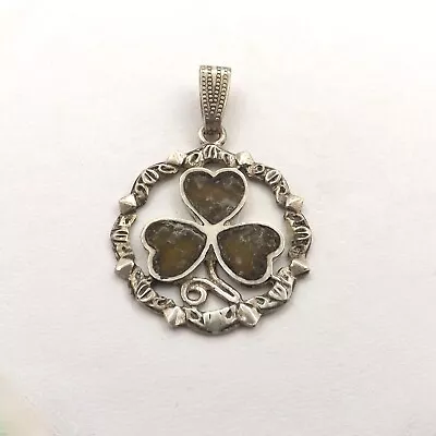 Ireland Celtic Irish Connemara Marble Shamrock Sterling Silver Charm Pendant Vtg • $65.55