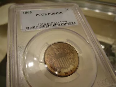 Hard To Find Proof 2 Cent Piece  1865  Pcgs  Pr-64 Red Brn   Loads Of Red & Nice • $631