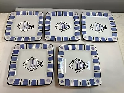 Deruta Italy Hand Painted 8  X 8  Fish Plate Set Of 5 • $14.95