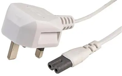 £6.59 • Buy 3m White Figure Of 8 Power Lead 2 Pin Mains Cable UK Plug Cable Cord C7 Fig