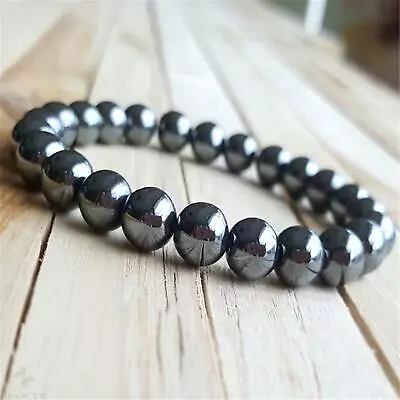 8mm Natural Hematite Handmade Mala Bracelet Chakas Fancy Lucky Meditation Bangle • $6.64