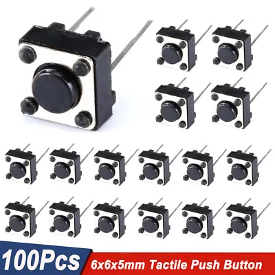 100Pcs 6x6x5mm 2 Pin PCB Momentary Tactile Tact Push Button Switch DIP Micro • $8.85