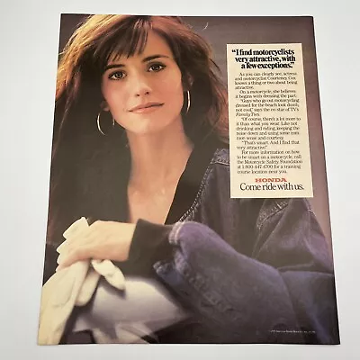 Honda Motorcycles Courtney Cox 1989 Vintage Print Ad 10 X12  Come Ride With Us • $8.75