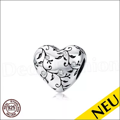 £23.04 • Buy NEW Charms 925 Silver Pendant For Pandora Heart Cubic Zirconia Heart Vines Bead