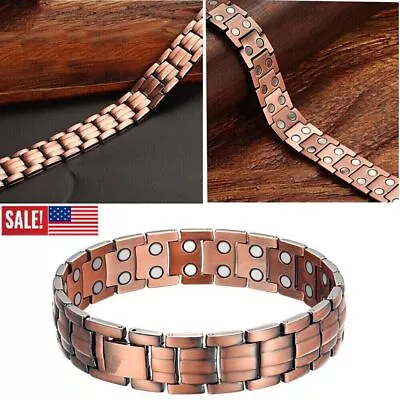 Men's Bracelet Magnetic Therapy Arthritis Pain Relief Pure Solid Copper Bangle • $6.89