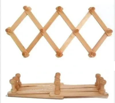 2X Peg Wooden Hanger Expandable Wooden Coat Rack Hat Closet Hook Expanding Fold • £8.75