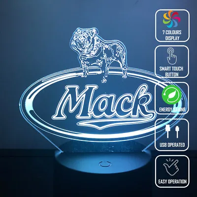 MACK TRUCKS BULLDOG 3D Acrylic LED 7 Colour Night Light Touch Table Lamp • $35