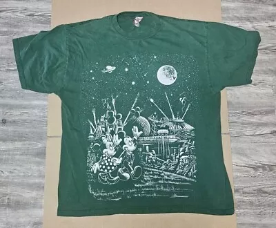 Disney Mickey Minnie Mouse Green Stars Space Magic Kingdom T Shirt Vintage 90s • $85