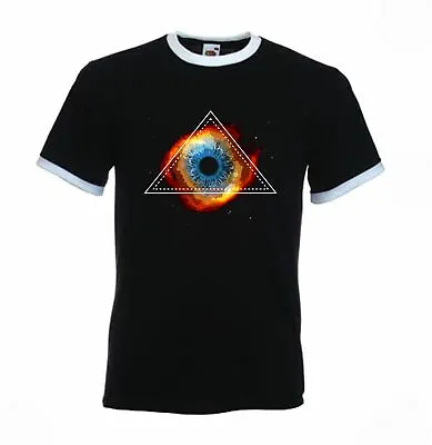 Psychedelic Cosmic Eye Stars Universe Drug DMT Contrast Ringer T-Shirt • £12.95