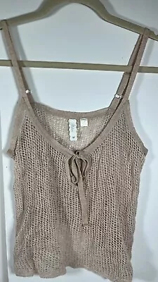 Anthropologie Eloise Taupe Crochet Open Knit Keyhole Tank Top Women's Size S • $14.90