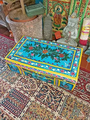 Indian Vintage Hand Painted Iron Storage Trunk/table/didsplay • £84.99