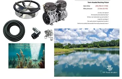 $989.99 • Buy NEW 12 Volt Lake Fish Pond Aerator KIT W/100' WTD Hose 36  Diffuser 3.7cfm PUMP