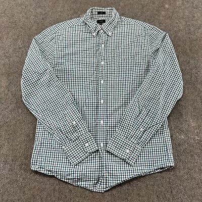 J Crew Shirt Mens M White Blue Grey Button Down Long Sleeve Slim Cotton Plaid • $0.99