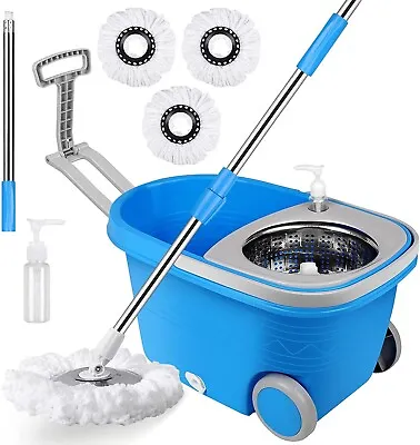 Spin Mop And Bucket With Wringer Set On Wheels Telescopic Handle 3 Mop Heads • $28.99