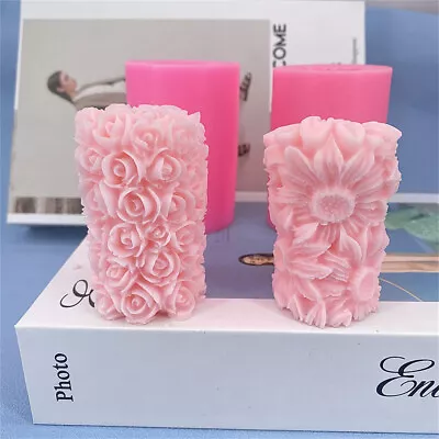 £5.02 • Buy Candle Molds DIY 3D Rose Sun Flower Relief Cylinder Silicone Wax Mould Handmade