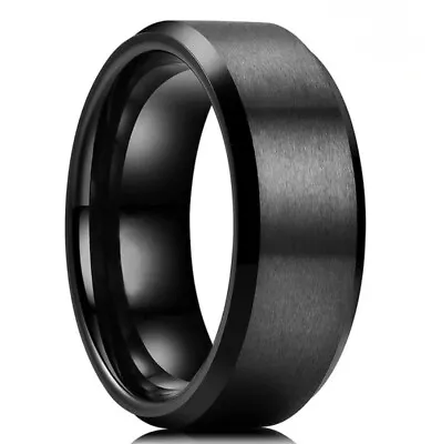 MENS BLACK 8mm STAINLESS STEEL RINGS IN MULTIPLE SIZES **UK SELLER** WEDDING • £2.99