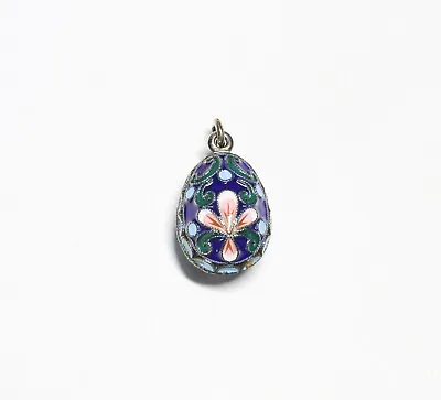 Antique Russian Silver Cloisonne ? Enamel Easter Egg Charm / Pendant C1900 • $75