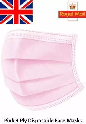 5 /10 /20 /50 /100 X Pink Disposable Face Masks 3 Ply Surgical Medical Anti Dust • £3.49