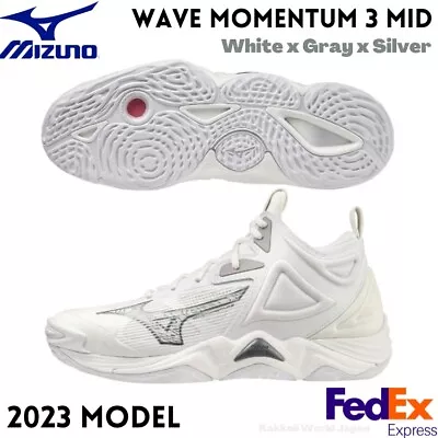 Mizuno Volleyball Shoes WAVE MOMENTUM 3 MID White/Gray/Silver V1GA2317 51 NEW!! • $149.15