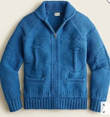 NWT J Crew Heavyweight Cotton Nautical Anchor Full-Zip Cardigan Sweater Sz M • $47.89