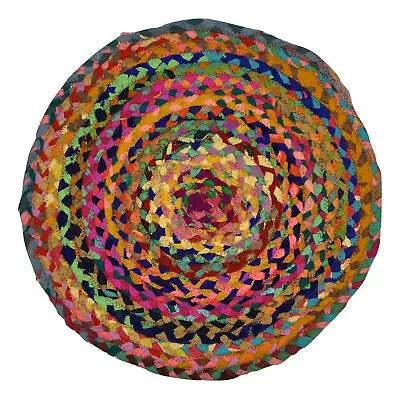 Fair Trade Recycled Polyester Round Rag Rug - Multi-Colour Rainbow - 50cm (RD11) • £11.99