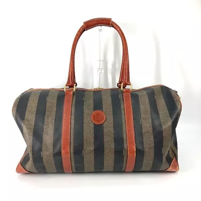 FENDI Vintage Pecan Travel Bag Duffle Bag PVC/Leather Khaki/Brown • $210