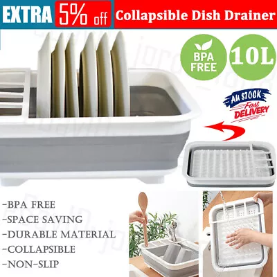 Collapsible Dish Drainer Drying Rack Srainer Cups Plates Space Saving Kitchen AU • $12.75