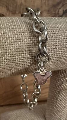 Disney Silver Tone 8” Link Bracelet Silhouette Mickey Mouse Charm • $15.40