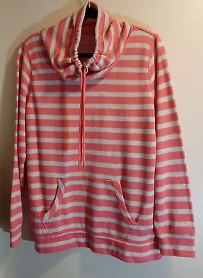 Made For Life Women's Coral Pink Beige Striped Funnel Neck Sweatshirt Medium. • $8