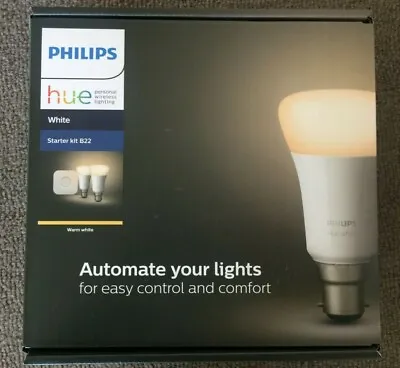 $79 • Buy Phillips Hue White Starter Kit B22 Warm White  - 2 Bulbs + Hue Bridge