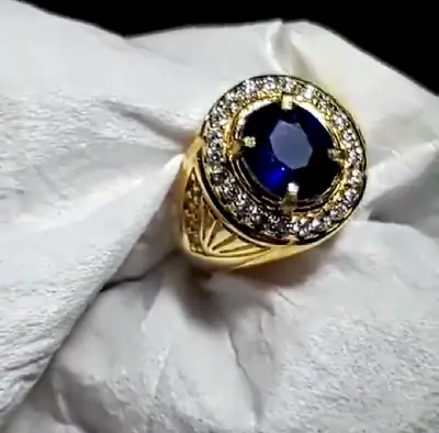 2.50ctw Oval Cut Natural Sapphire & Diamond Men's Ring Solid 10k Yellow Gold • $1196.99