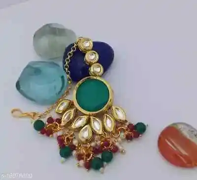 Tikka Bollywood GoldPlated Kundan Jhumar Jewelry Bridal Set Mang Tika Indian 13 • $17.88