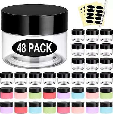 48 Pack Plastic Jars With Lids 2 OZ - Empty Clear Cosmetics Containers W • $28.28