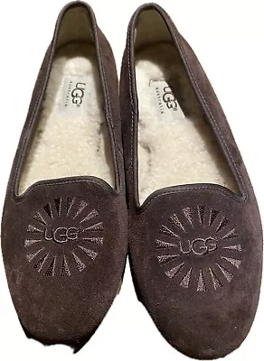 UGG Australia UGG Alloway Brown Suede Shearling Flats USA Sz. 5.5 • $12