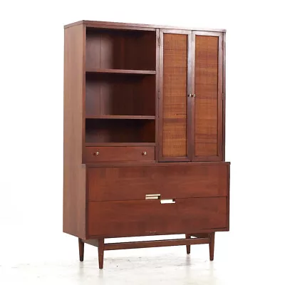 Merton Gershun For American Of Martinsville Mid Century Walnut And Cane Bookcase • $3247