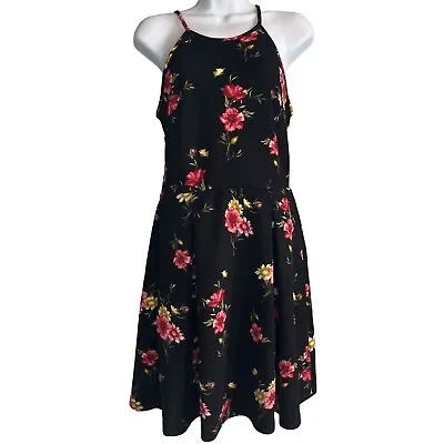 Soprano Womens Black Floral Halter Neck Mini Dress Size Medium • $11.90