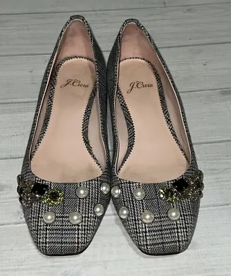 J. Crew Sally Poppy Ballet Pearl Embellished Plaid Flats Shoes Women’s 7.5 • $19.99