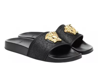 New  W Dustbag Versace Medusa Black Leather Fashion Slides- 10 (EU42) • $325