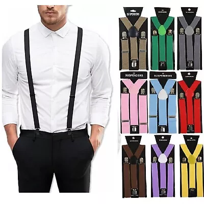 Adjustable MEN BRACES SUSPENDERS Clip On Unisex Girls Mens Y Strap Fancy Dress • £3.21