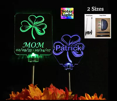 Memorial Plaque Sympathy Gift Shamrock Clover Solar Light Grave Marker - 2 Sizes • $41