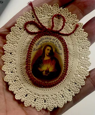 Vintage Catholic Apostleship Of Prayer  Jesus Red Scapular On Original Paper • $12.99